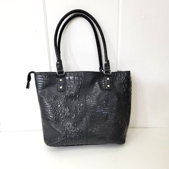 Marc Fisher Black Faux Croc Embossed Purse/Tote - Picture 6 of 7